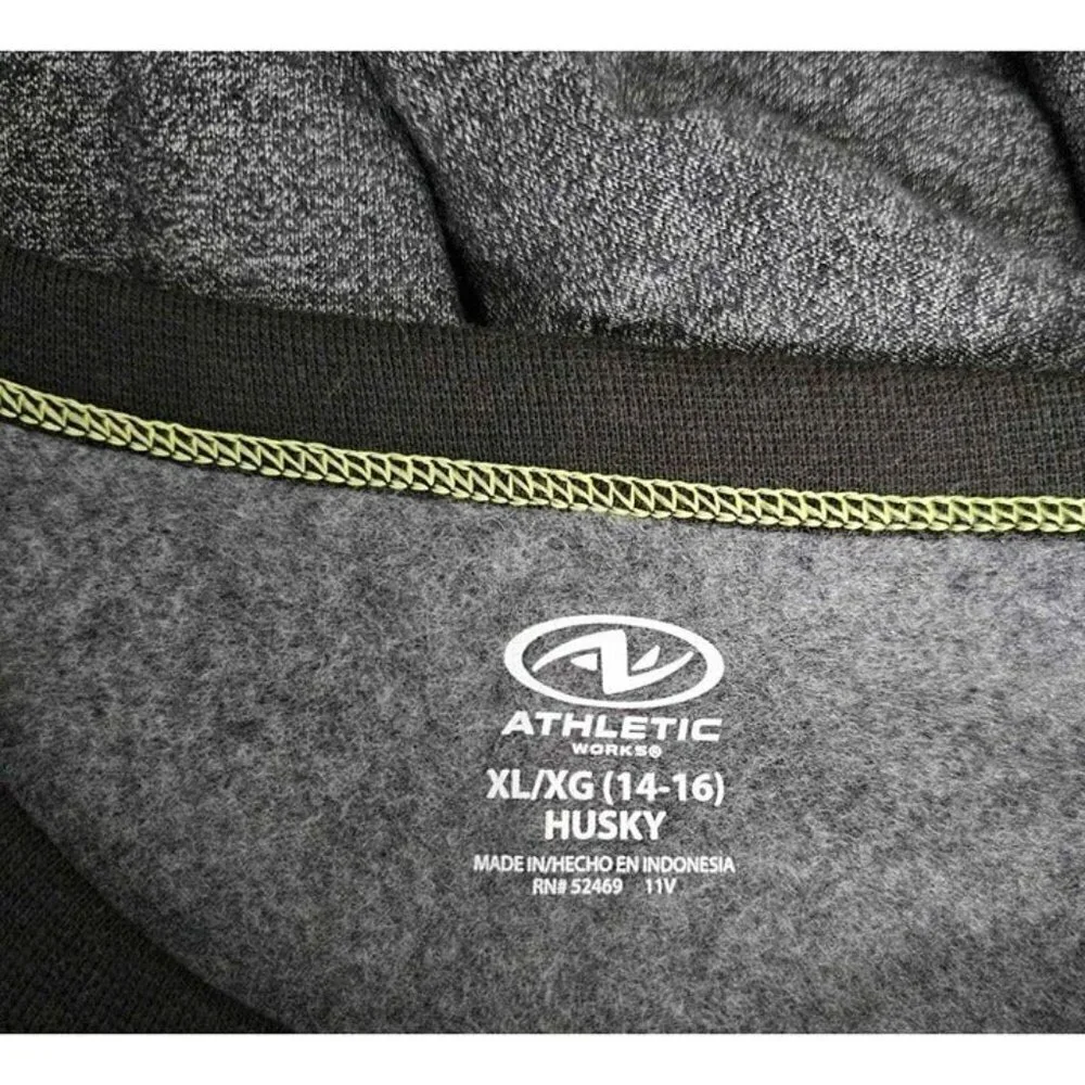 New Athletic Works Boys Fleece Crew Black Gray Sweatshirt Sz XL (14-16) Husky